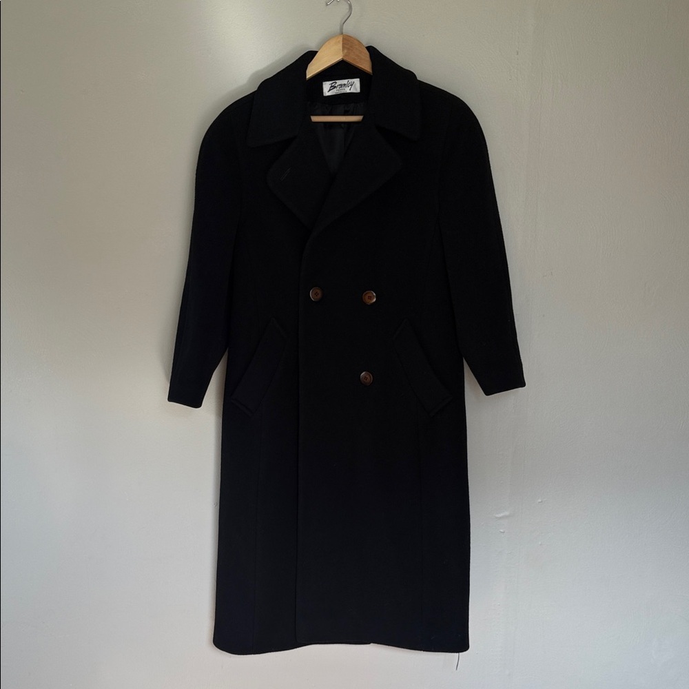 Vintage 100% wool Bromley petite Black Trench Coat large